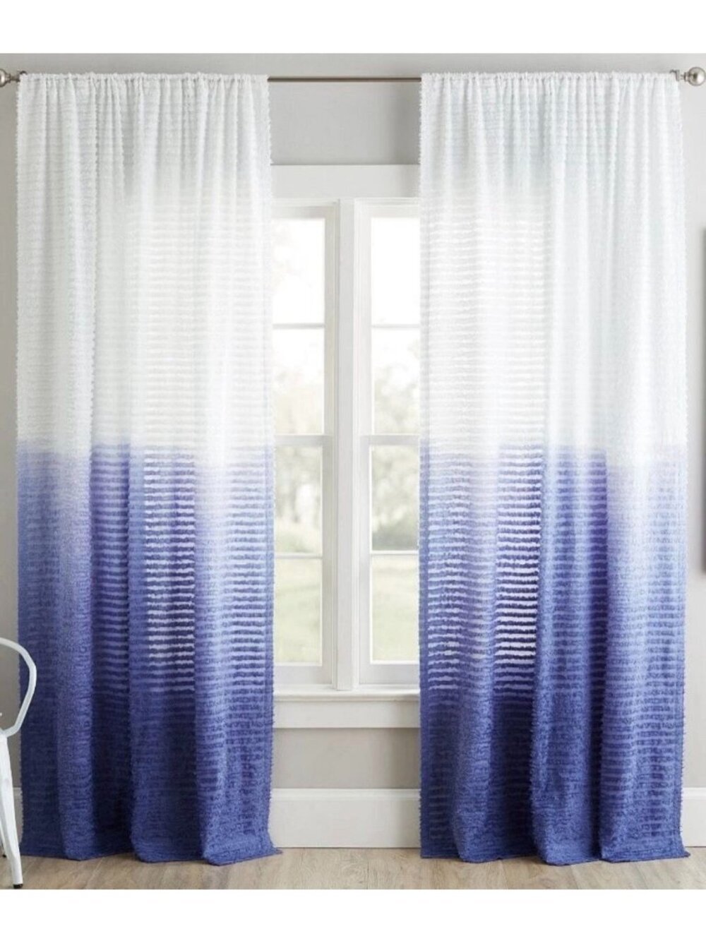 Pottery Barn Teen Textural Ombre Curtain 52" X 84" Set Of Two Chem Conscious Blu - Picture 1 of 6